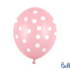 Lateks balon baby rozi 30cm s bijelim točkicama, 6 komada