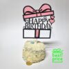 Topper za tortu kartonski Happy birthday poklon rozi, 18 cm