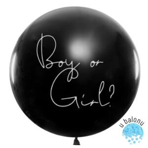Latex balon s tiskom Boy or girl? napunjen sa konfetima u plavoj boji, 100 cm