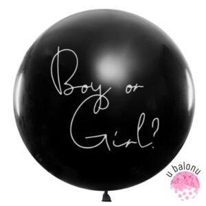 Latex balon s tiskom Boy or girl? napunjen sa konfetima u rozoj boji, 100 cm