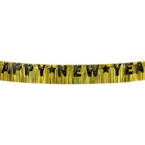 Papirnata girlanda happy new year sa zlatnom pozadinom, 180x22 cm