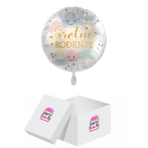 Folija balon Sretno rođenje veseli oblaci, 43 cm