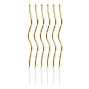 Rođendanske svjećice zakrivljene metallic zlatne 16cm, 6 komada