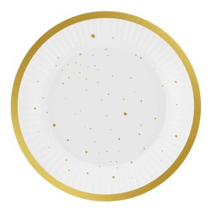 Papirnati tanjuri bijeli sa zlatnim točkicama, 18cm, 6 komada