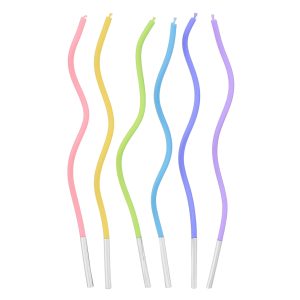 Rođendanske svjećice zakrivljene pastelne 16cm, 6 komada